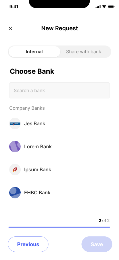 Choose bank - create request and idea