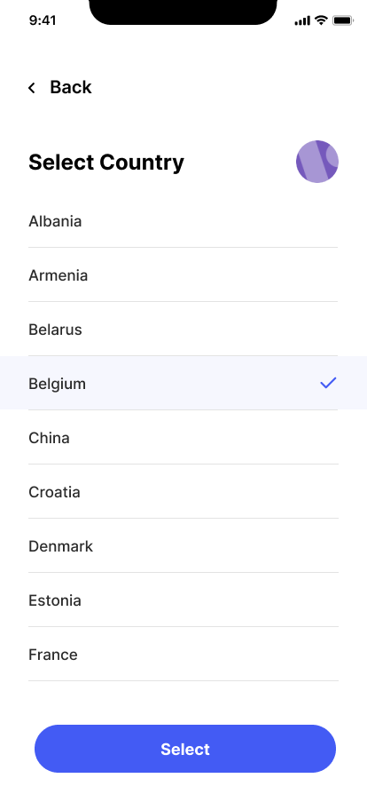 Select country - create new request and idea