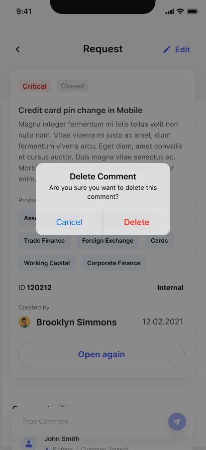Delete comment in Request