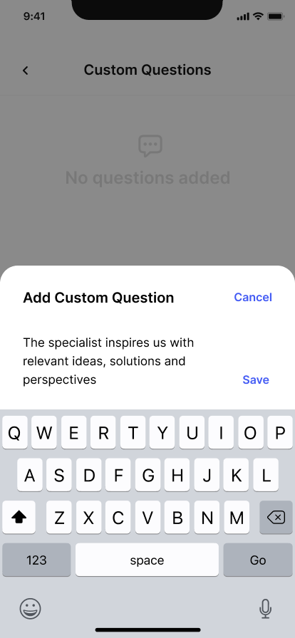 Adding custom questionin new feedback session. BuyingTeams business app.