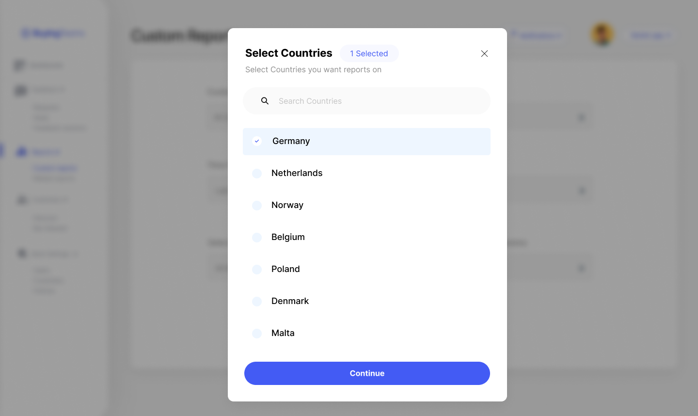 Select countries Reports menu BuyingTeams