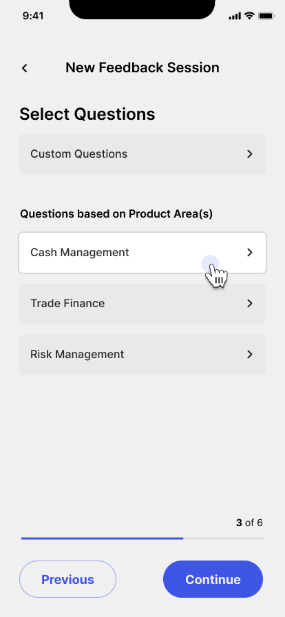 How to choose questions based on product areas. BuyingTeams business app.