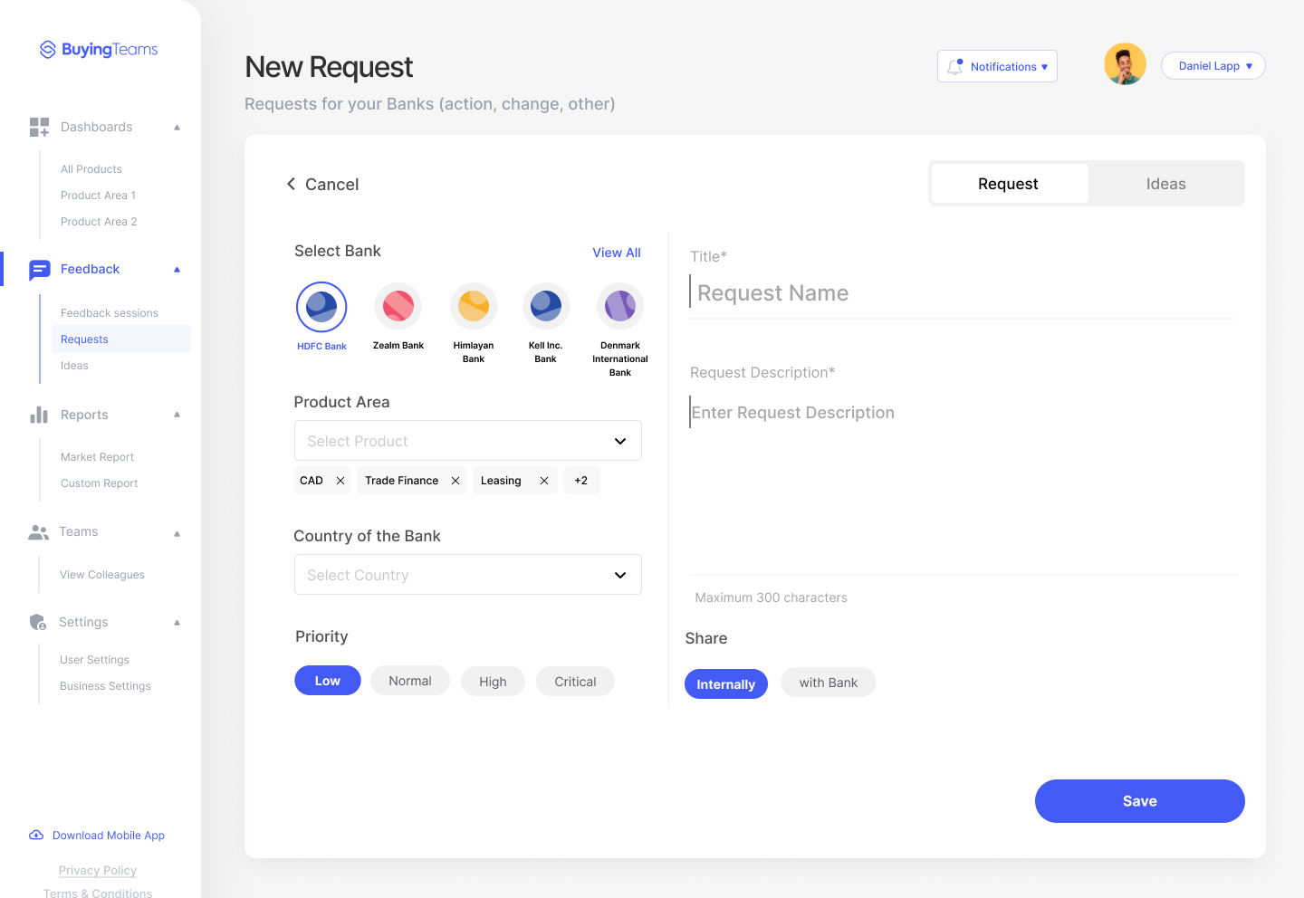 Create request BuyingTeams web platform