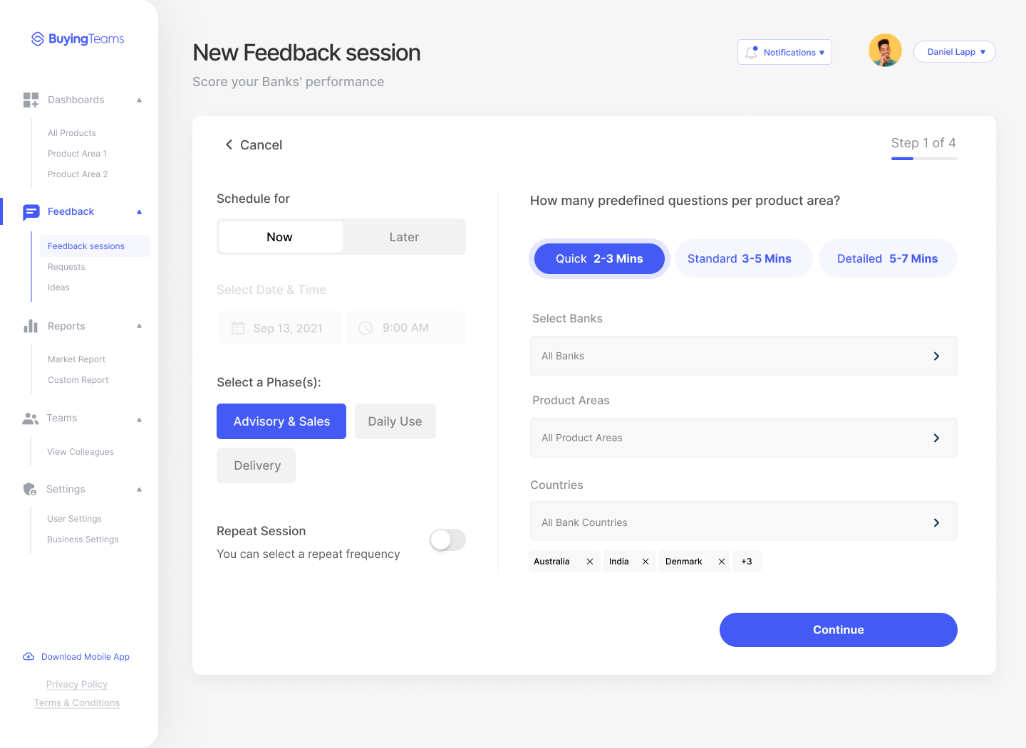 Create feedback session BuyingTeams Web platform