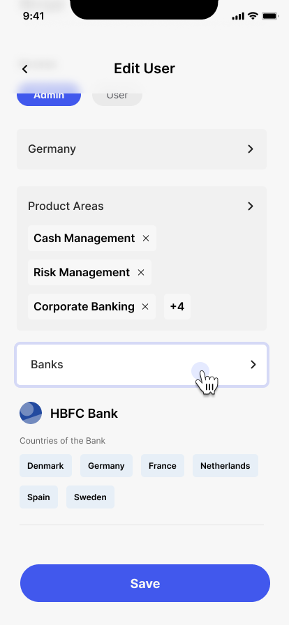 Choose banks in user profile