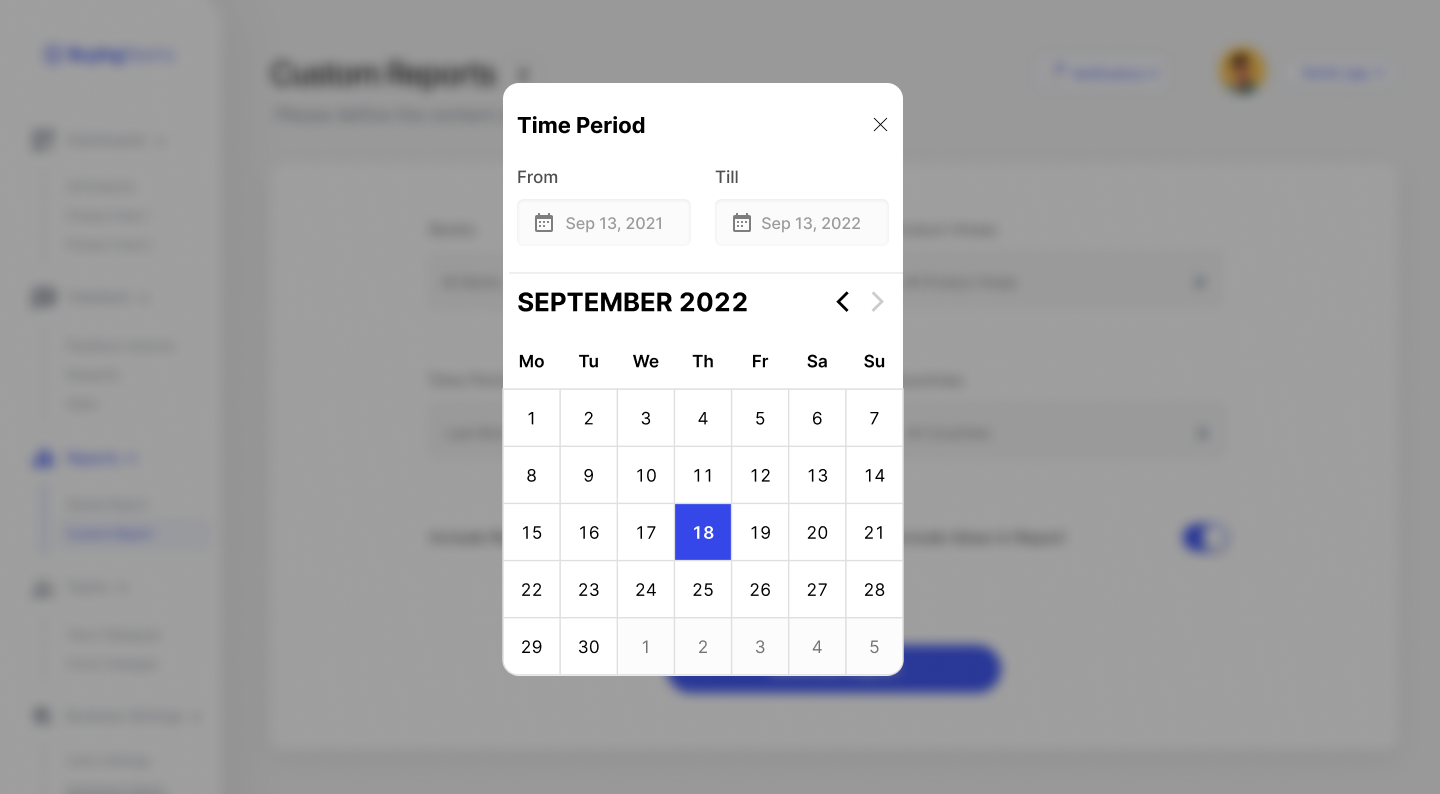 Select time period reports menu BuyingTeams