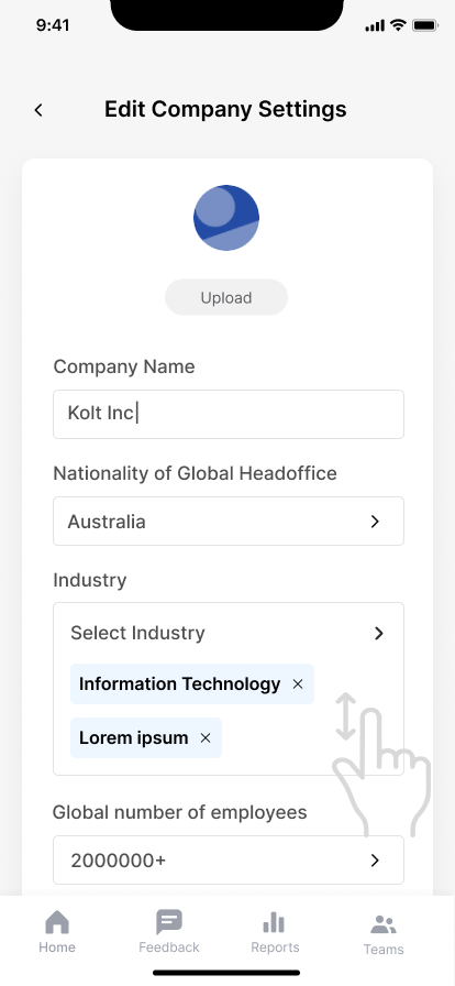 Change company profile settings in BuyingTeams business app.