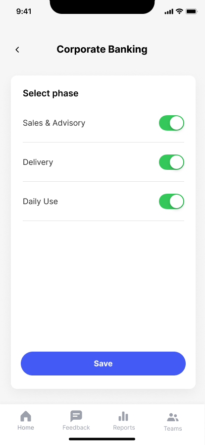 Select phases in BuyingTeams business app.