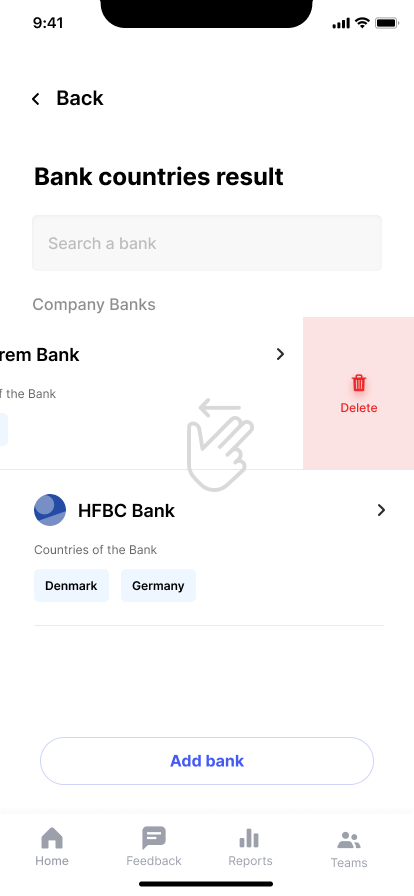 Delete banks in BuyingTeams business app.